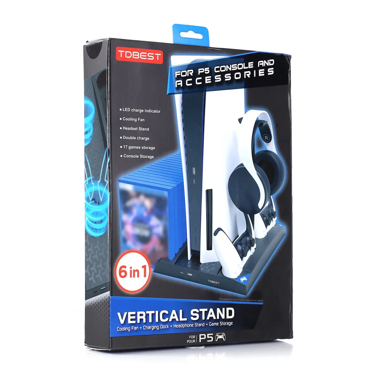 Ipega PS5 6 in1 Vertical Dual Charging Dock & Stand With Cooling Fan - Image 3